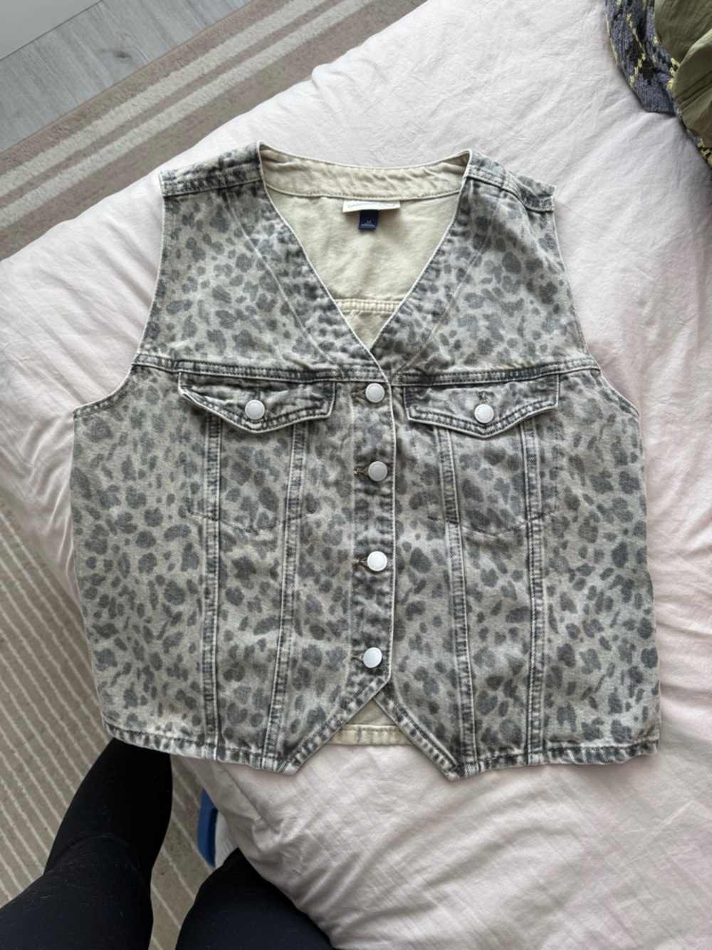 Universal Thread Grey and Cream Leopard Denim Vest